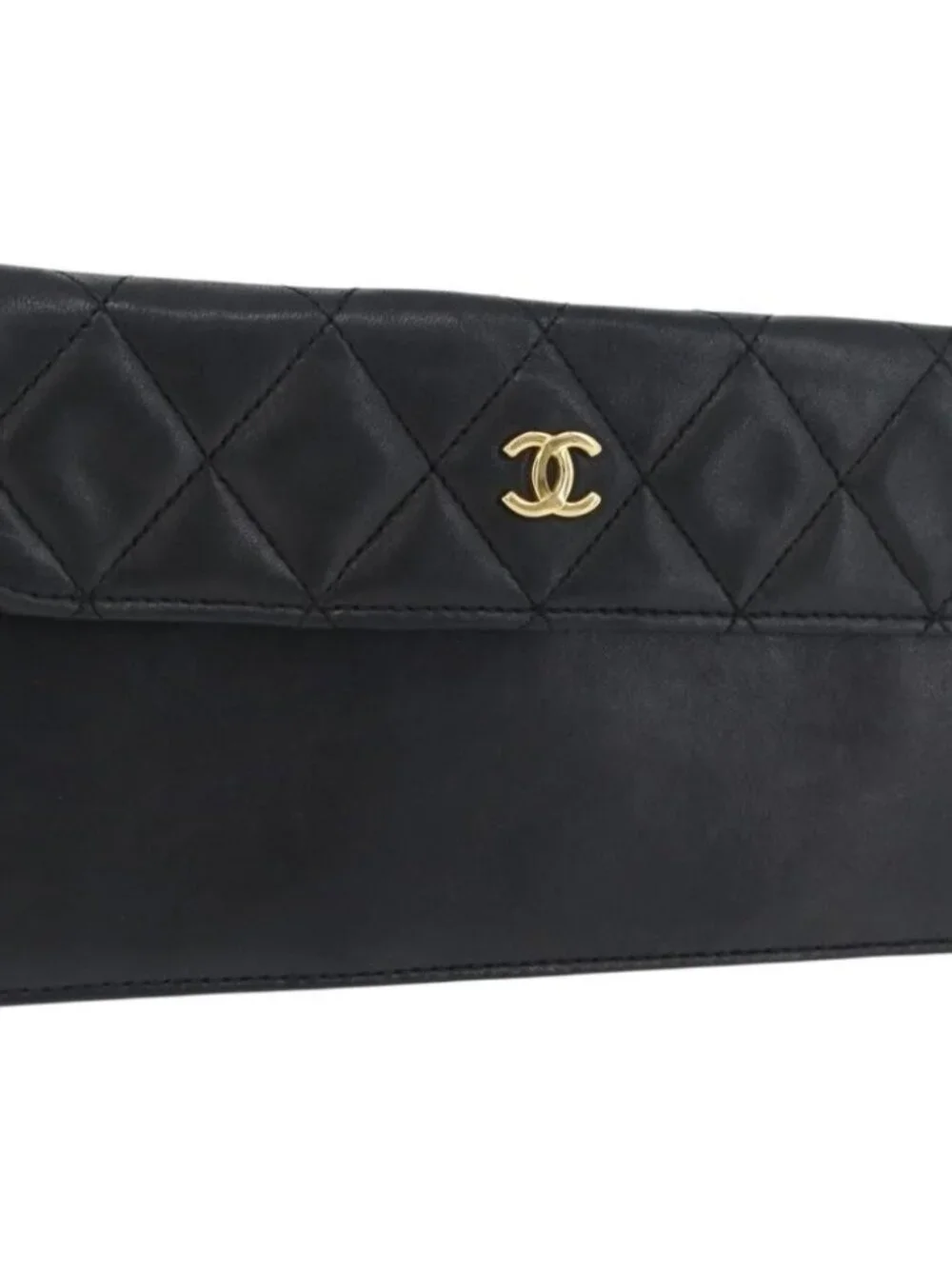 CHANEL Pouch Lamb Skin Black Gold CC Auth BA10701